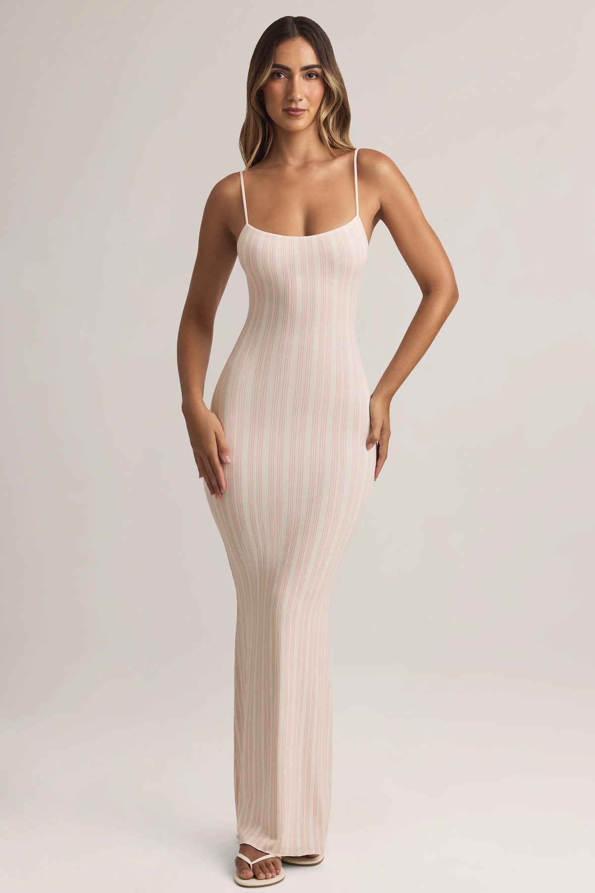 Modal Scoop-Neck Strappy Maxi Dress In Stripe Print