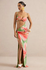Miralina | Dark Green Floral Print Sweetheart-Neck Maxi Dress