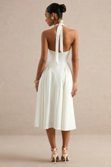 Mirel | White Halter-Neck Midi Dress