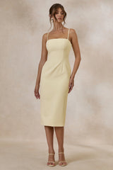 Celandia | Lemon Midi-Dress With Removable Cape