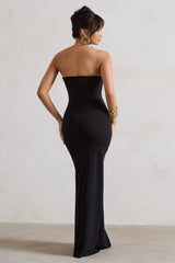 Belle Of The Ball | Black Bandeau Maxi Dress With Split Hem