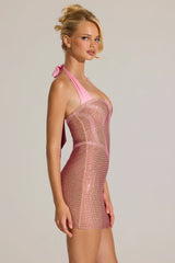 Embellished Halterneck Mini Dress In Blossom Pink