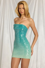 Bandeau Mini Dress In Blue Ombre