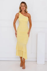 Misty Isles One Shoulder Mesh Maxi Dress Yellow