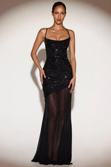 Embellished Sweetheart-Neck Backless Gown In Black