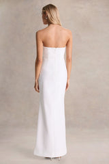 Dreamy Whispers | Cream Strapless Ruffle Split Maxi Dress