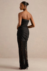 Dulcie | Black Lace And Satin Bandeau Midaxi Dress With Wrap-Details