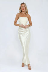 Dressed To Dazzle Strapless Satin Maxi Dress Ivory