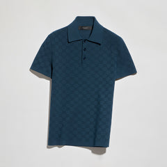 GUCCI Technical GG Jacquard Fabric Polo Shirt in Dark Blue #387378