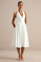 Mirel | White Halter-Neck Midi Dress