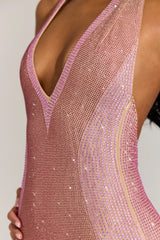 Embellished Plunge Halterneck Midi Dress In Blossom Pink