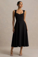 Andromeda | Black Sweetheart-Neck Midi Dress