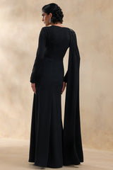 Reese | Black High-Neck Maxi Dress With Embellished Detail And Sash