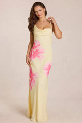 Chiffon Maxi Dress In Yellow Floral Print