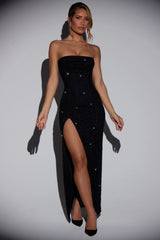 Embellished Bandeau Cowl Neck Maxi Dress In Black