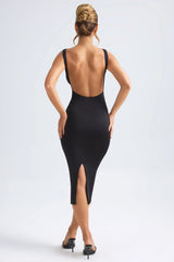 Ruched Open-Back Midaxi Dress In Black