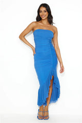 She'S Adored Strapless Mesh Maxi Dress Blue