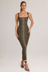 Modal Square-Neck Bodycon Midi Dress In Leopard Print