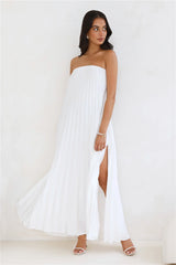 Moonlit Sea Pleated Strapless Maxi Dress Ivory