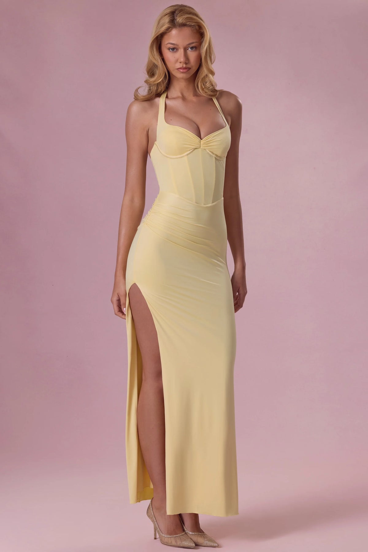 Jersey Corset Bridesmaid Dress In Butter Yellow
