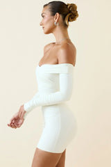 Off-Shoulder Ruched Bodycon Mini Dress In Vanilla