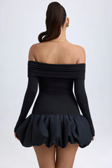 Modal Off-Shoulder Bubble Hem Mini Dress In Black