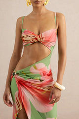Miralina | Dark Green Floral Print Sweetheart-Neck Maxi Dress