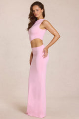 Asymmetric Drape Maxi Dress In Blossom Pink