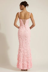 Embellished Appliqué Soft-Scoop Corset Gown In Peony