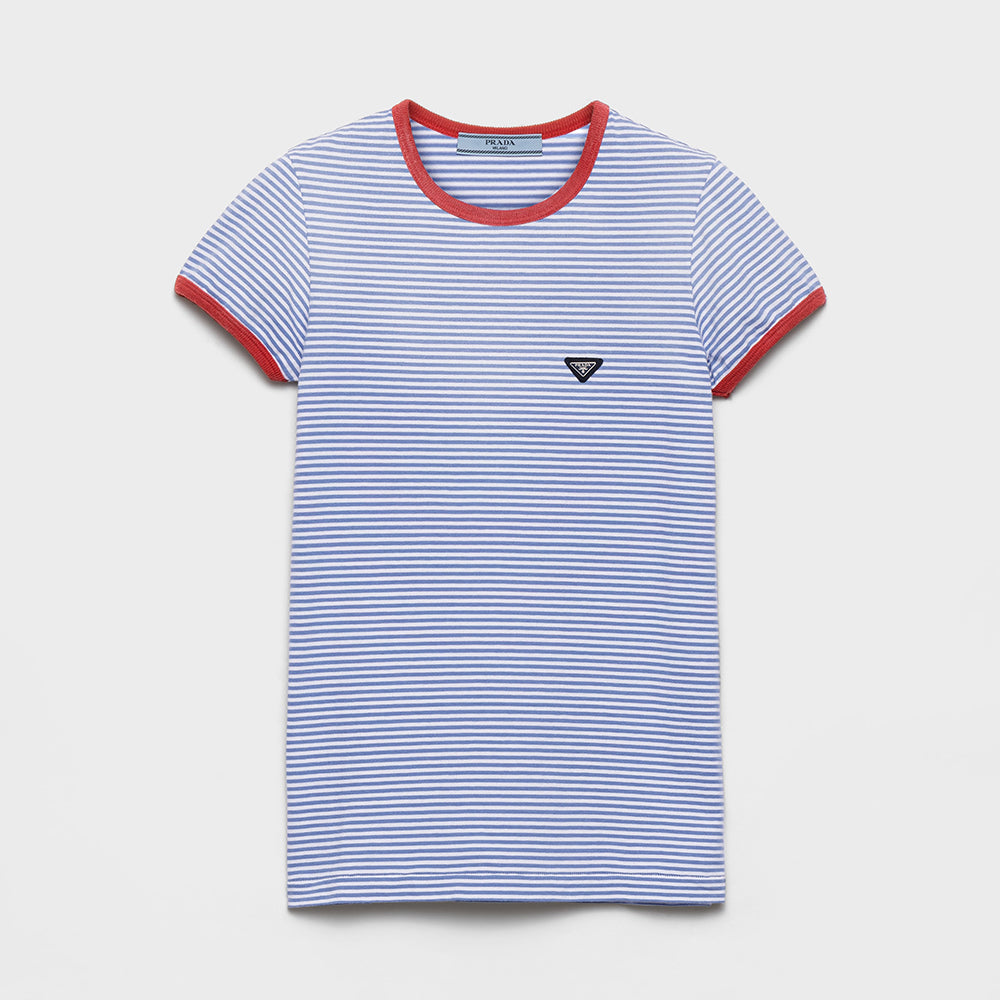 PRADA Periwinkle red Striped Jersey T-shirt #378582