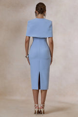 Celandia | Light Blue Midi-Dress With Removable Cape