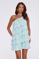 Gentle Bloom One Shoulder Mini Dress Blue