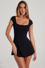 Open Back A-Line Mini Dress In Black