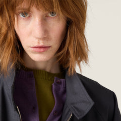 MIUMIU Women's Jersey Stand Collar Long Sleeves Embroidered Logo Hematite Bonded Pony Mohair And Knit Jacket #332309