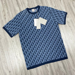 DIOR Dioriviera Dior Oblique T-Shirt Regular Fit Blue Cotton-Blend Knit #384381