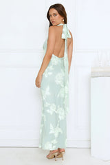 Lime Light Mesh Halter Maxi Dress Sage
