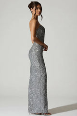 Embellished Corset Gown In Silver