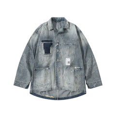 Maison Mihara Yasuhiro Men's Spring/Summer Fashion Casual Lapel Single Breasted Washed Distressed Cotton Jacquard Denim Jacket #79499