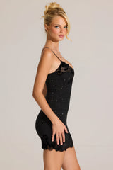 Embellished Lace-Trim Mini Dress In Black