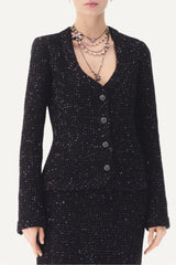 Chanel 25B Black Sequined Tweed Jacket #333126