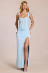 Lace Corset Maxi Dress In Powder Blue