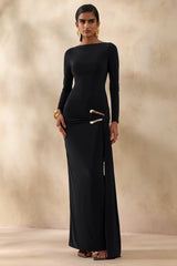 Astrielle | Black Wide-Neck With Gold-Detail And Sash
