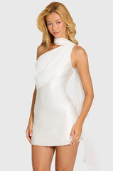 Satin Scarf-Detail Mini Dress In Pearl