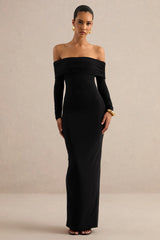 Keirae | Black Bardot-Neck Maxi Dress
