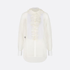 Dior Women's Translucent ShirtIn Black Mulberry Silk Organza Effect Fabric With Removable Ruffle Collar #332636