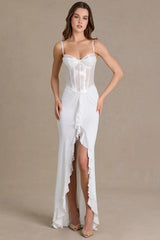 Embellished Lace Corset Gown In Snow