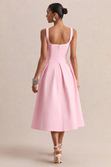 Greta | Light Pink Sweetheart-Neck Midi Dress