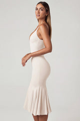 V-Neck Godet  Midaxi Dress In Ivory