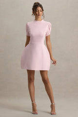 Carabella | Pink High-Neck Short-Sleeve Mini Dress