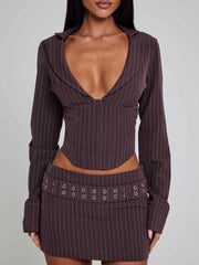 Kessia Top Brown Pinstripe